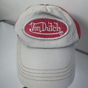 Von Dutch Trucker Hat Gray Red Embroidered Patch Snapback Mesh Authentic Cap